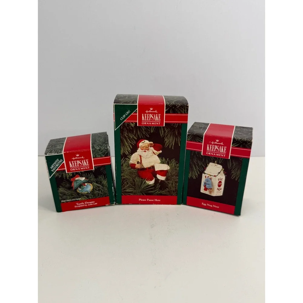 Vintage 1992 Hallmark Keepsake Ornaments Set of 3‎ Santa Turtle Egg Nog Nest